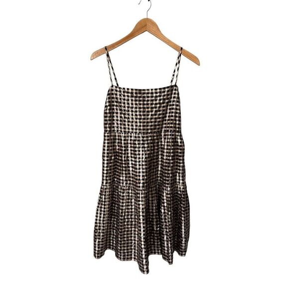 J. Crew Lurex Black & Gold metallic threads gingham tiered mini dress - Picture 5 of 12